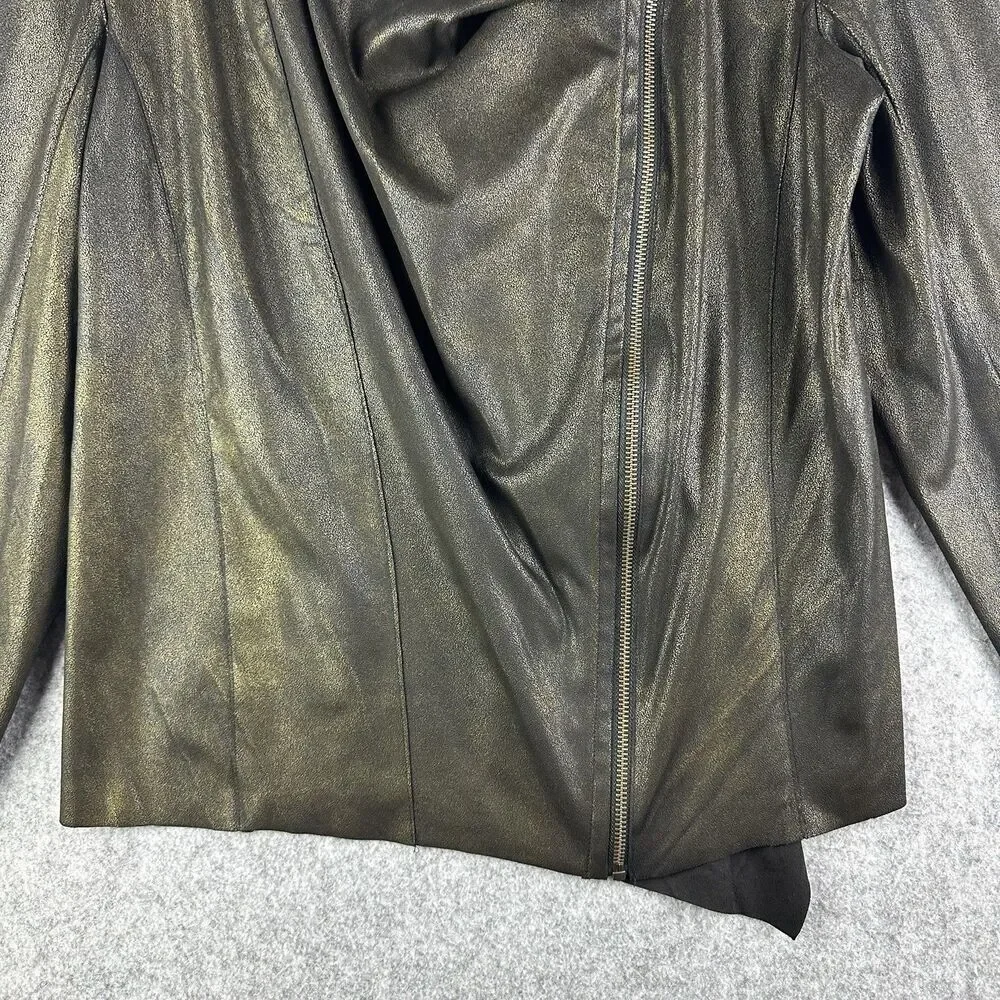 Mote Anthropologie Jacket Women XL Black Gold Foil Faux Leather Moto Lightweight
